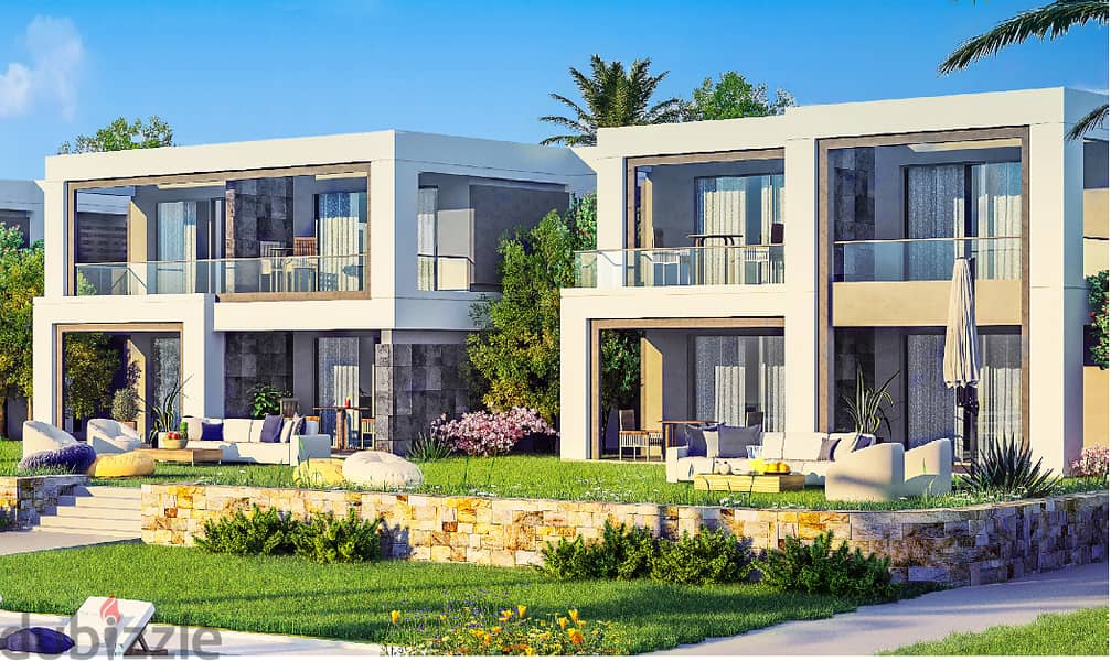 Garden chalet 150 sqm + garden SEA VIEW -3 beds for sale in la vista ras el hikma north coast  fully finished - down payment 15% & installment 6 years 6