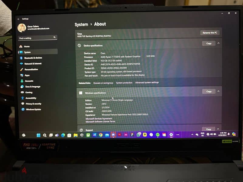 Asus TUF Gaming A15 2023 RTX4050 For Sell 8