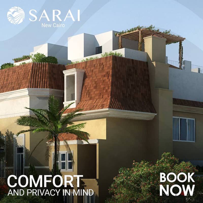 3-storey villa for sale at the price of an apartment, cash price ((7,320,000)) installments over 8 years in Sarai Compound in front of New Cairo City 3