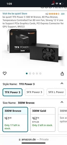 be quiet TFX Power 3 300W power supply 0