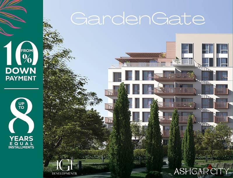 Own your apartment in the most prestigious “Ashgar City” compound with a distinctive view and the possibility of installments with a 10% down payment, 5