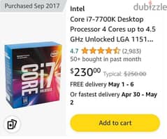 Intel i7-7700k 4 cores up to 4.5GHz Unlocked Desktop بروسيسور انتل اي٧