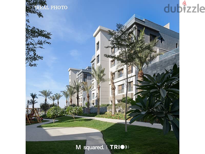 Apartment for sale with a 10% down payment, smart home system, flexi finishing, installments for 8 years, in Trio Gardens, Fifth Settlement 3