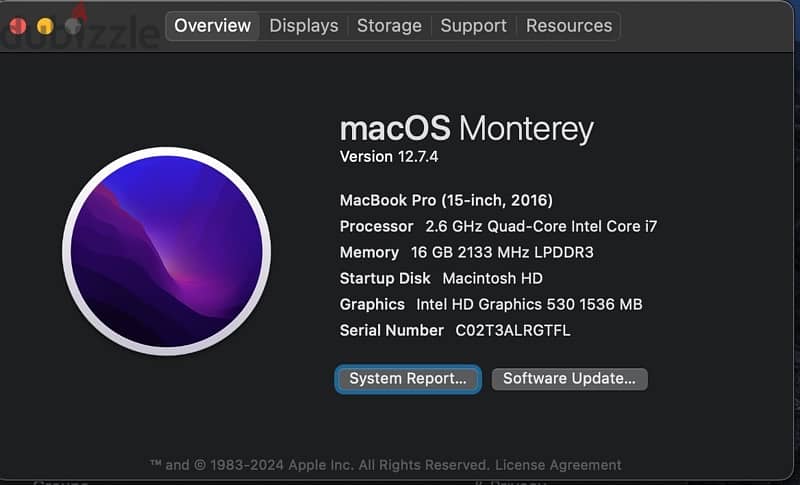 Macbook Pro 2016 15” 256 GB 2