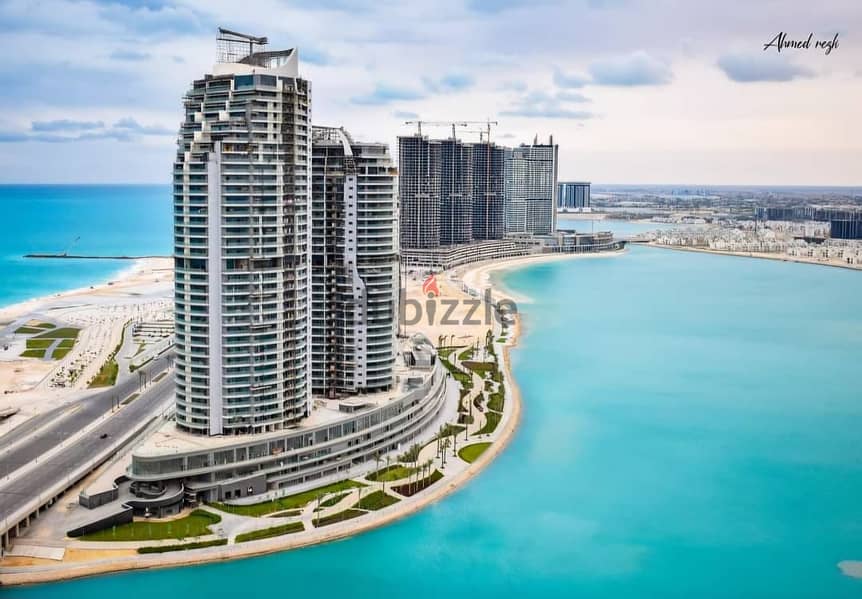 Distinctive apartment for sale in Al Alamein Towers, fully finished, with air conditioners, direct view on the sea, towers new alamain 1