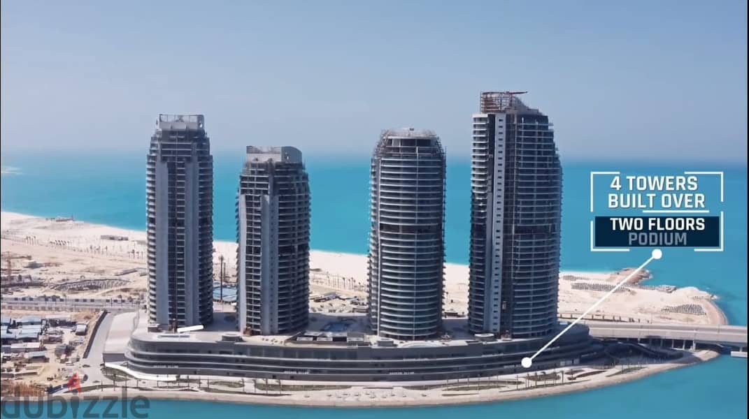 Distinctive apartment for sale in Al Alamein Towers, fully finished, with air conditioners, direct view on the sea, towers new alamain 5