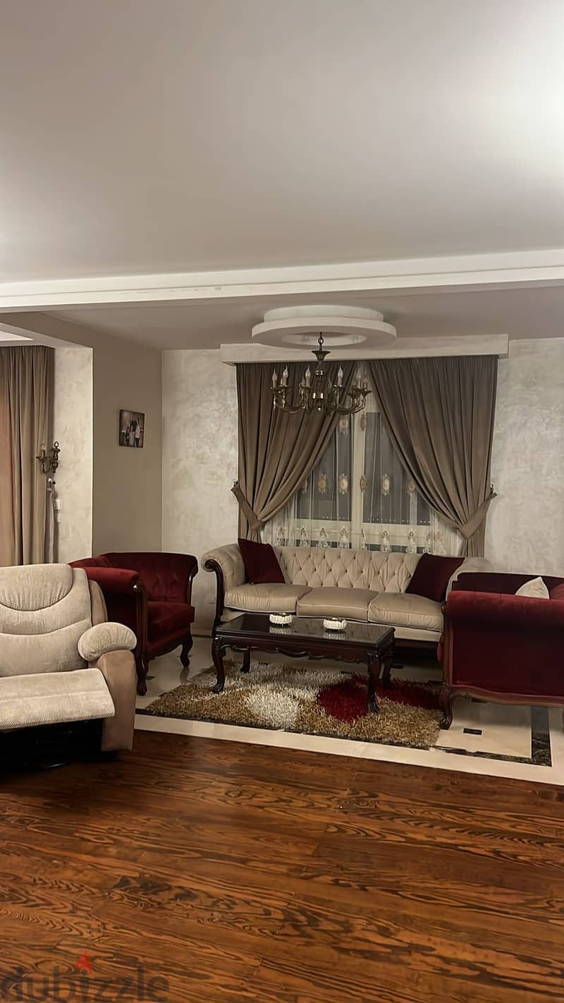 A masterpiece apartment of 250 square meters for sale in Al-Rehab 2, fully finished, with a nanny’s room, next to Avenue Mall 2
