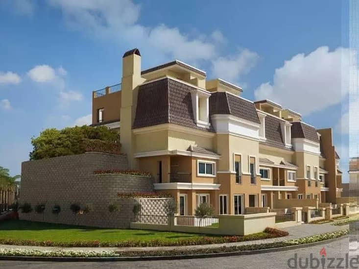 town house 175 m with garden 56m delivered , open view , compound sarai 3