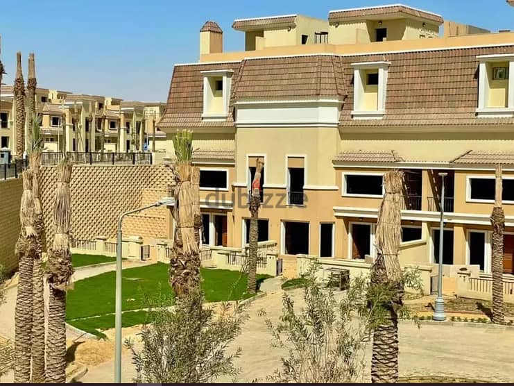 town house 175 m with garden 56m delivered , open view , compound sarai 7