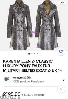 Lightly worn Karen Millen Snake Pony Coat