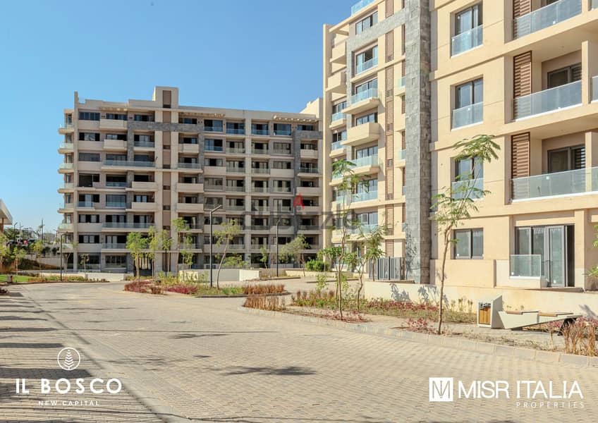 Immediate receipt with a 30% discount, apartment with garden, 144 square meters, for sale in IL Bosco - El Bosco - New Administrative Capital 5