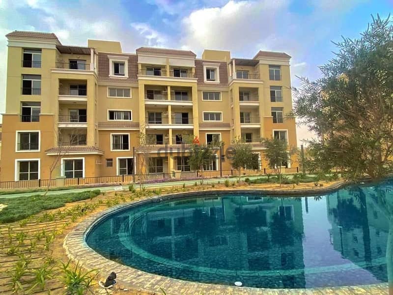 Apartment with garden for sale 142m 3 rooms Sarai New Cairo next to Madinaty 10% down payment and 120% discount on the increase of the down payment 28