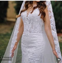 Bridal handmade dress with veil and hair piece