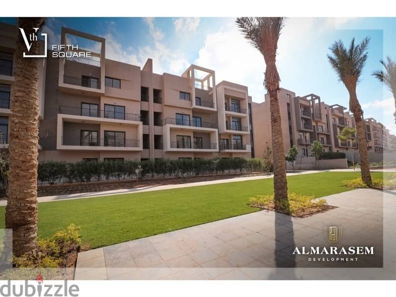 The lowest down payment is for penthouse with a roof 46 sqm ,fully  finished, in a prime location in Al Marasem Fifth Square, with installments. 9