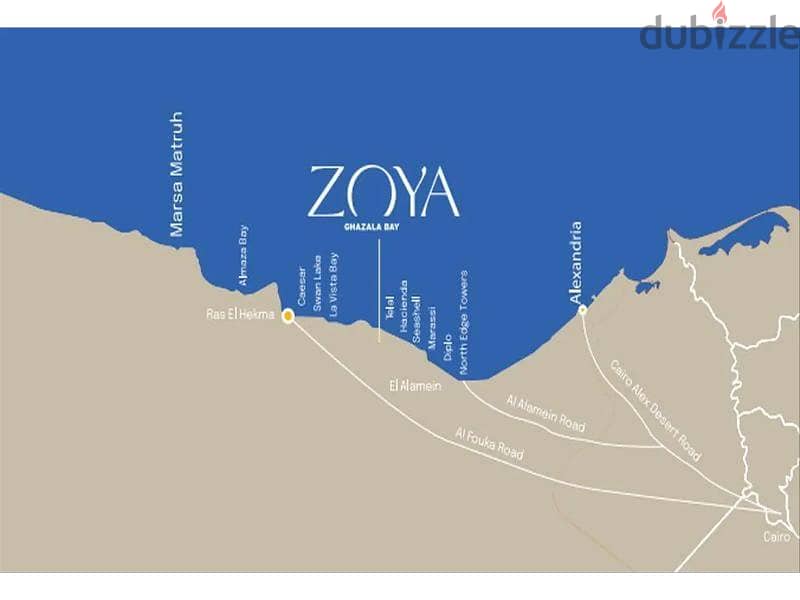 للبيع شالية 120 م متشطب بالتكيفات في زويا الساحل الشمالي خليج غزالة الكيلو 142 بمقدم 10% فقط Zoya Ghazala Bay 7