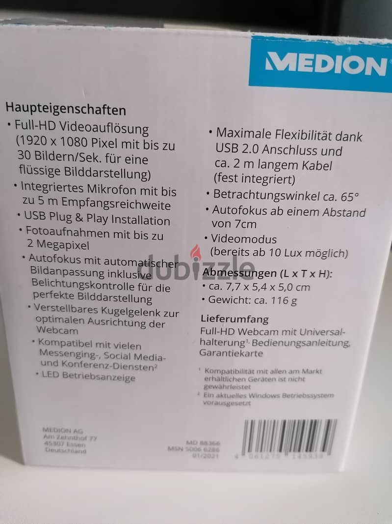 Medion high definition German brand Webcam 1920x1080 HD 1