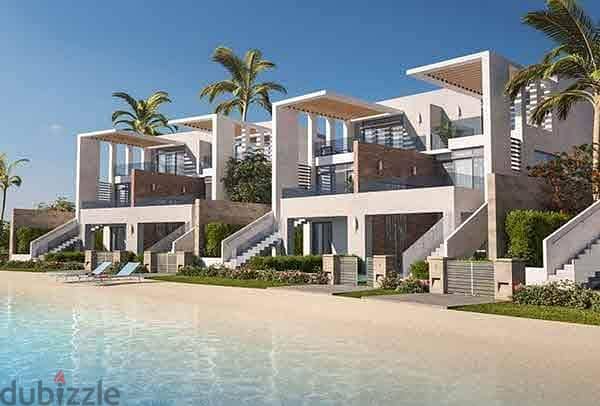 Townhouse villa 125 sqm with a 5% discount on the down payment, first row on the beach, ultra finished, super luxury, in Carnelia, Ain Sokhna, near Mo 5