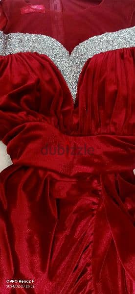 فستان سواريه قطيفه احمر 8
