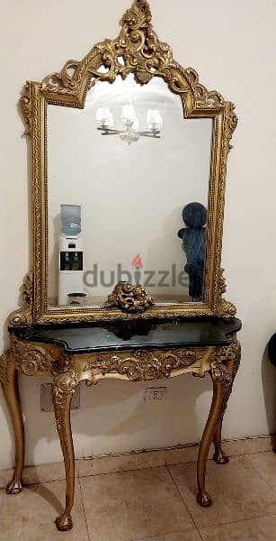 كونسول مدهب فرنساوي تحفة فنية - مرآة طويلة - برخام أسود أسباني 1