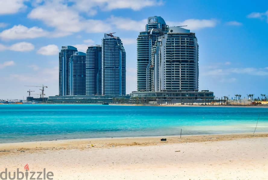 Hotel apartments for sale, 150 square meters, finished, with air conditioners, overlooking the sea, in El Alamein Towers, with a 10% down payment 1