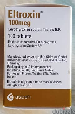 Eltroxin 100 mg tablets    from KSA   .  Exp date  june 25 0