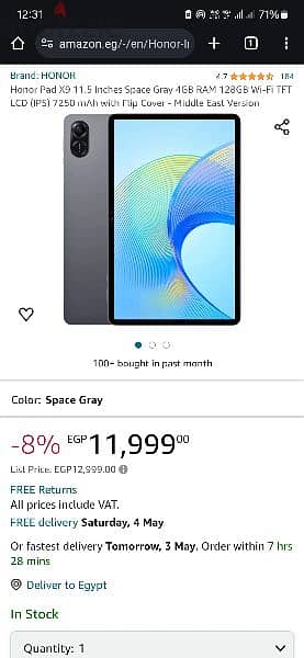 Honor Pad X9 11.5 Inches Space Gray 4GB RAM 128GB Wi-Fi