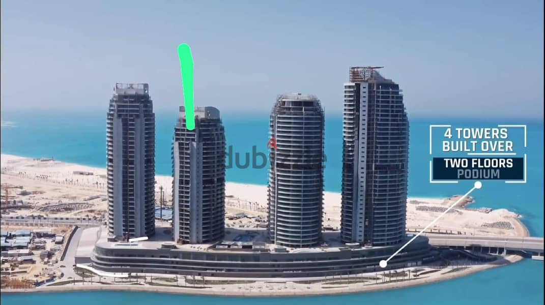 Hotel apartment for sale, finished for months, with air conditioners, first row on the sea, in Al Alamein Towers, City Edge 3