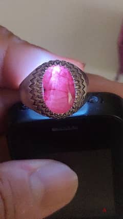 أناقة تحفة فنية خاتم فضة  مع حجر ياقوت هندي مذهل