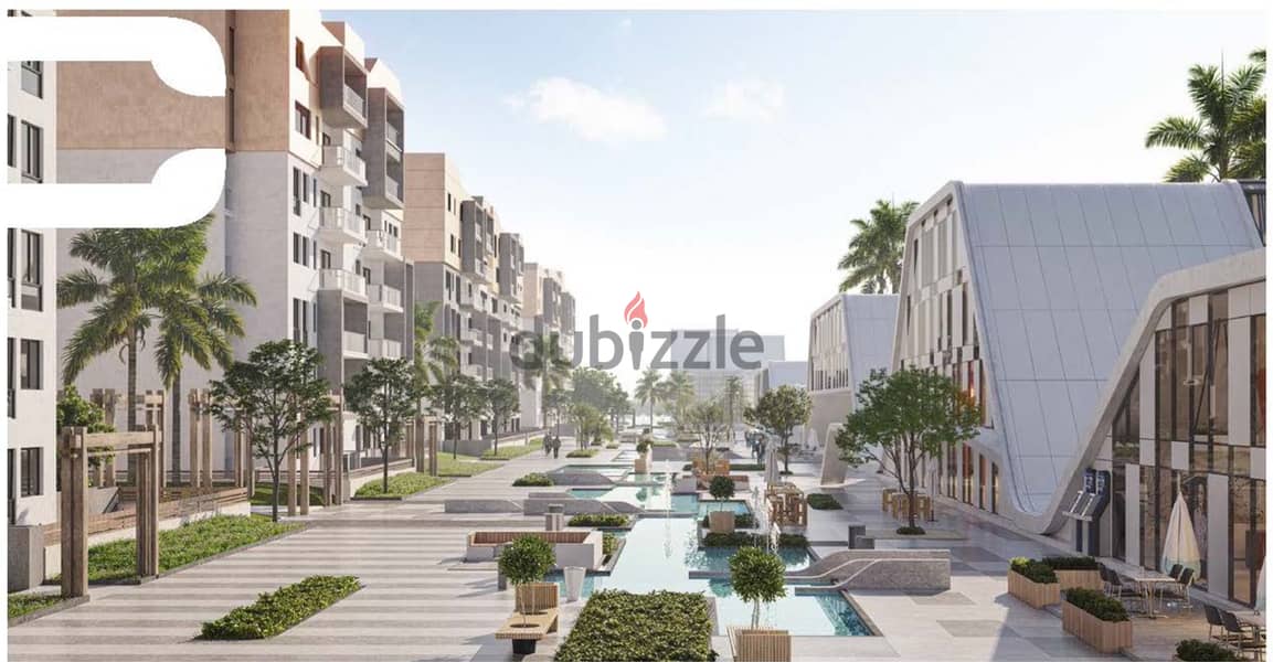 160 sqm double-view corner apartment with a distinctive view of the lakes on an area of 10 acres in Bloom Fields Compound, New Cairo, Mostakbal City 15