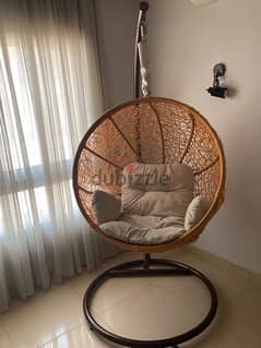 Rattan Single Hanging Egg Chair, Beige Colour, Excellent Condition