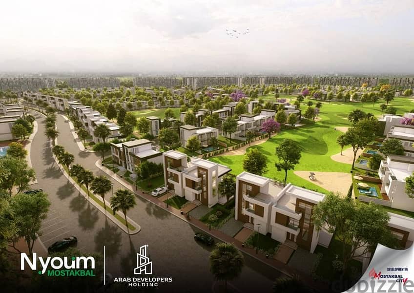 شقه للبيع دبل فيو استلام 3 سنوات ب مقدمات تبدء من 10 % ب كمبنود  Nyoum mostkbel city 1
