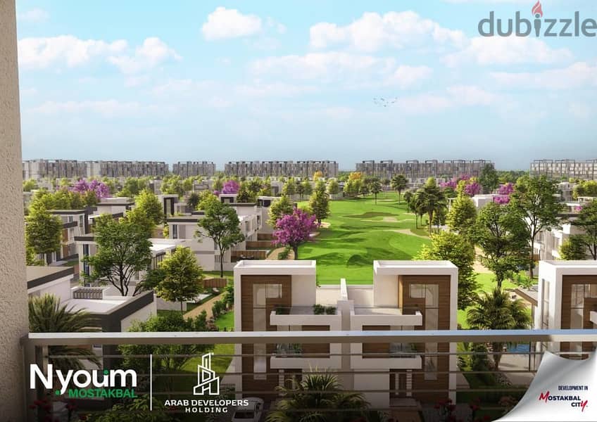 شقه للبيع دبل فيو استلام 3 سنوات ب مقدمات تبدء من 10 % ب كمبنود  Nyoum mostkbel city 9