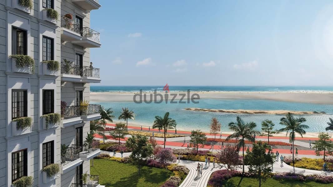 Apartment for sale ready to move finished with the best view in New Alamein directly overlooking the sea and Lagoon of El Alamein 1
