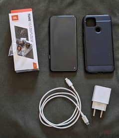Google Pixel 4a 5g with case, original charger and JBL Tune 110 buds