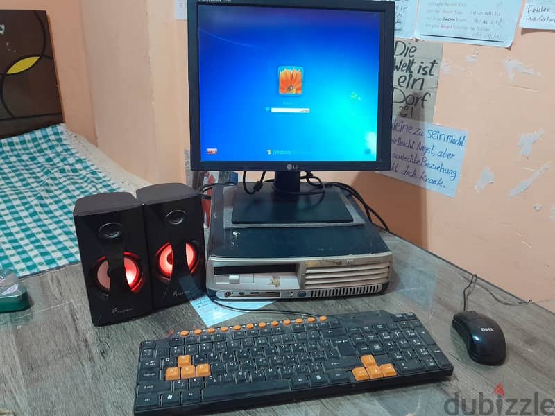 كيسةhp+سماعات+ كبل باور+ كبل شاشة +keyboard + Mouse + Monitor Lg 