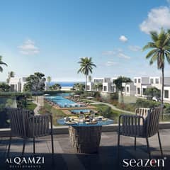 An imaginative townhouse villa for sale, first row overlooking the sea, in Seasons Al Qamzi, North Coast