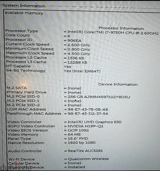 Dell Precision 7540 15.6" I7-9750H 6