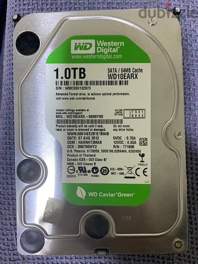 WESTERN DIGITAL HDD 1 TERA 64mb green label