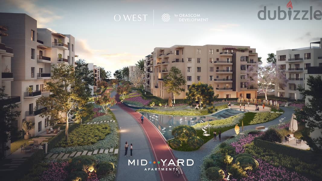 In installments over 7 years, a finished 4-room apartment for sale in O West Compound, next to Mall of Egypt 2