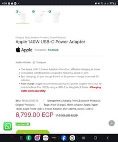 Apple macbook power adapter 140w type c like new