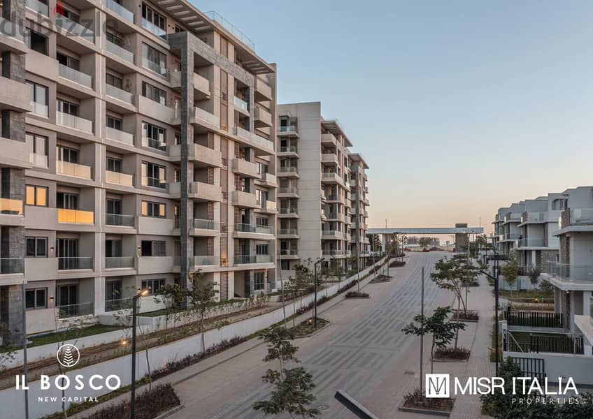 30% discount and immediate receipt of your apartment in the Bosco Compound for Misr Italia in the Administrative Capital, in installments of up to 7 y 17