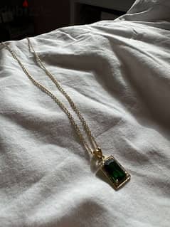 Silver sterling dipped in gold, emerald necklace