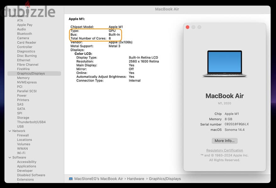 MacBook Air 13-inch M1 (1TB SSD) (Memory8GB) Like New 8