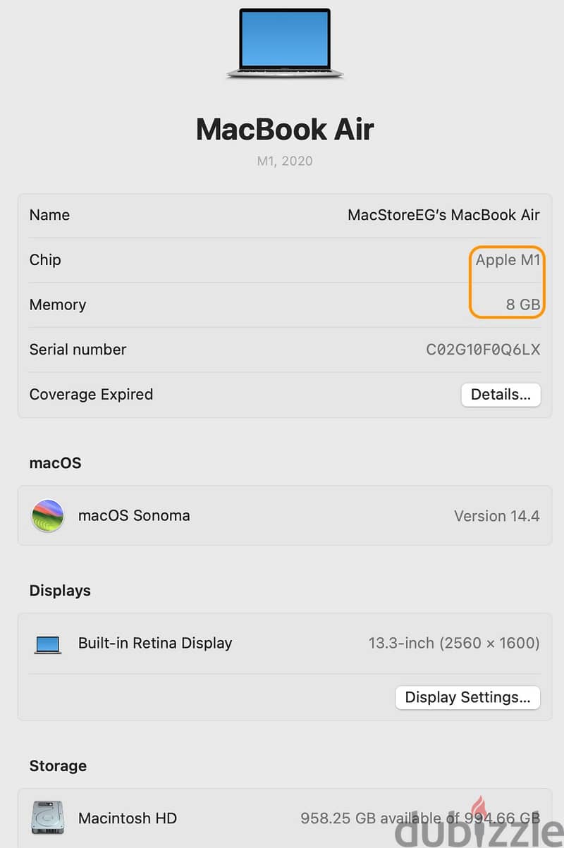 MacBook Air 13-inch M1 (1TB SSD) (Memory8GB) Like New 10