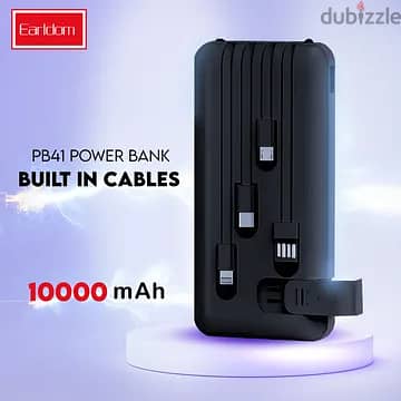 • EARLDOM PB41 Power Bank 10000 MAH Built in cables 1