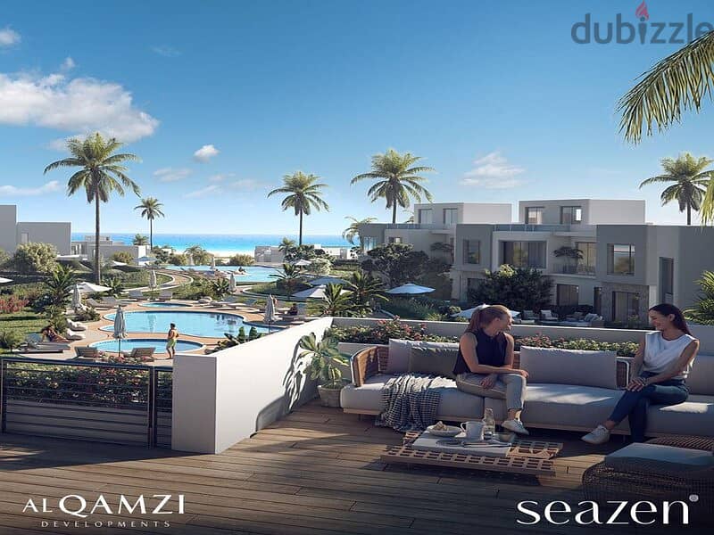 For sale, a first row villa with a distinctive view, with a down payment of 1.8 million, in Season Al Qamzi, North Coast 3