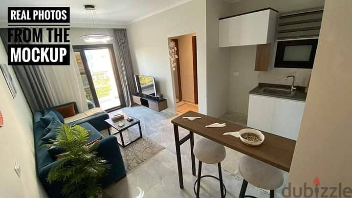 Furnished and finished chalet with a down payment of 272 thousand, view on the swimming pool, for sale in Sidi Abdel Rahman, North Coast 0