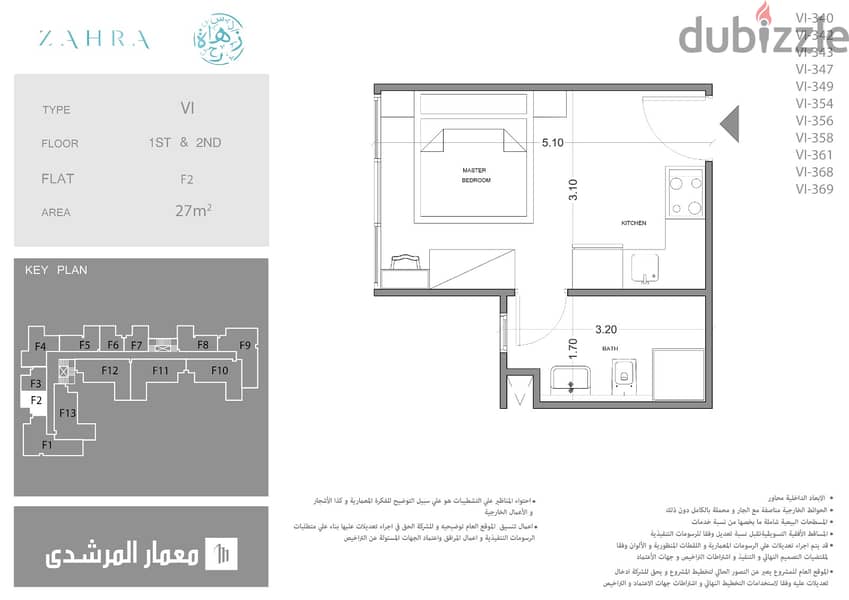 Studio for sale - in Zahra project (kilometer 127) - with an area of ​​27 meters and consists of:- 8