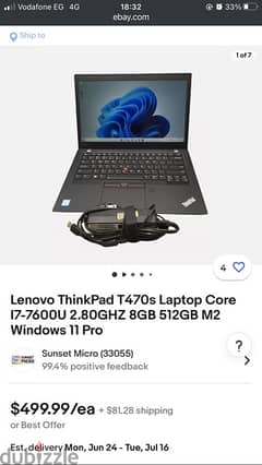 Lenovo thinkpad model no t470 500g 8 g ram core i7