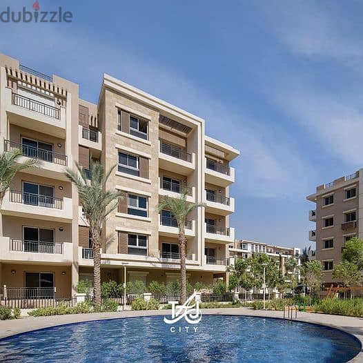 For sale in front of Cairo Airport and next to the Marriott Hotel, 164 sqm apartment + 219 sqm garden in Taj City Compound 4